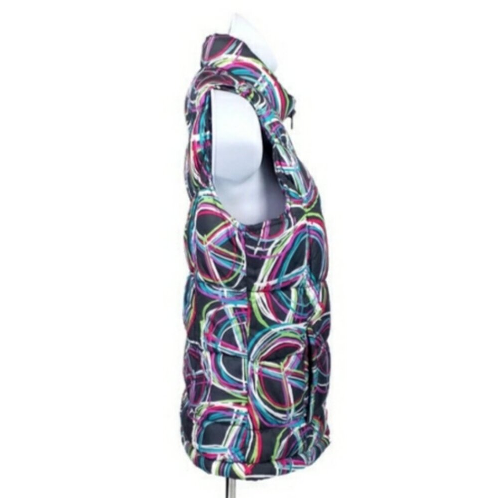Old Navy Gray Multicolor Peace Sign Zip Up Fleece Lined Puffer Vest Girls XL/14 - Picture 3 of 10